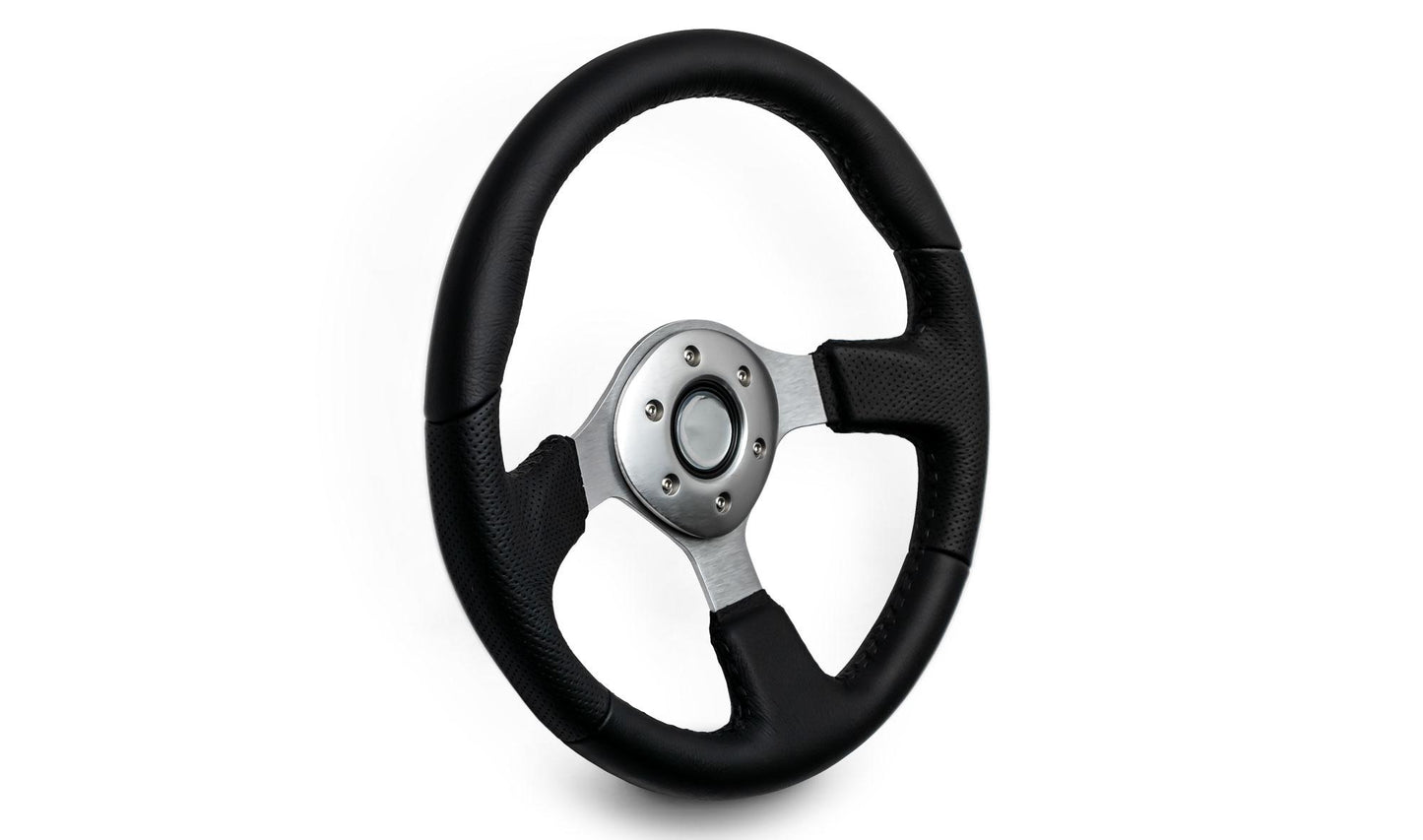 Silver Steering Wheel w/Black Leather Wrap