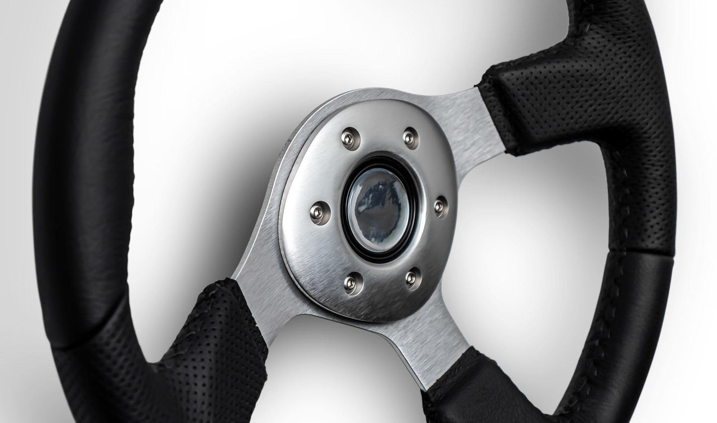 Silver Steering Wheel w/Black Leather Wrap