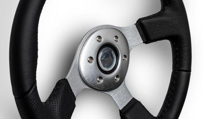 Silver Steering Wheel w/Black Leather Wrap