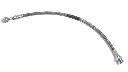 Braided stainless steel brake caliper hose for rear disc conversion, side view