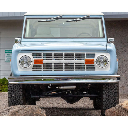 Stock Chrome Bumper, Front or Rear With Hole for Bumperettes, 1966-77 Ford Bronco
