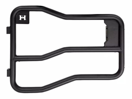 Black steel tube doors with horizontal bars and latch mechanism for Ford Bronco, front view