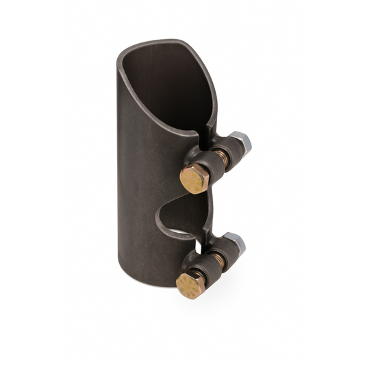 Black metal bump stop mount with bolt holes, side view